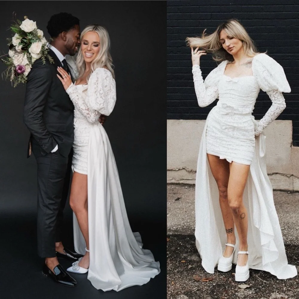 NWT For Love & Lemons Colette Lace Bow Bridal Dress With Train - Picture 8 of 14